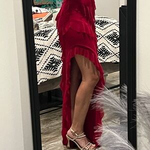 Burgundy Ruffled High-Low Dress